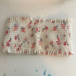 floral print rouched bandeau w/ corset back